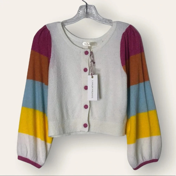 LoveShackFancy Sweaters - NEW LoveShackFancy Aidyn Crop Knit Puff Sleeve Cardigan in Malibu Sunset XS NWT